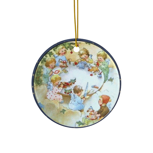 Christmas Scene With Kids Ceramic Disc Ornament       Item #5649092