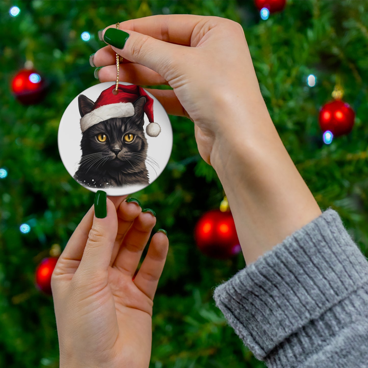 Brazilian Shorthair Cat With Santa Hat Ceramic Ornament     Item #7586245