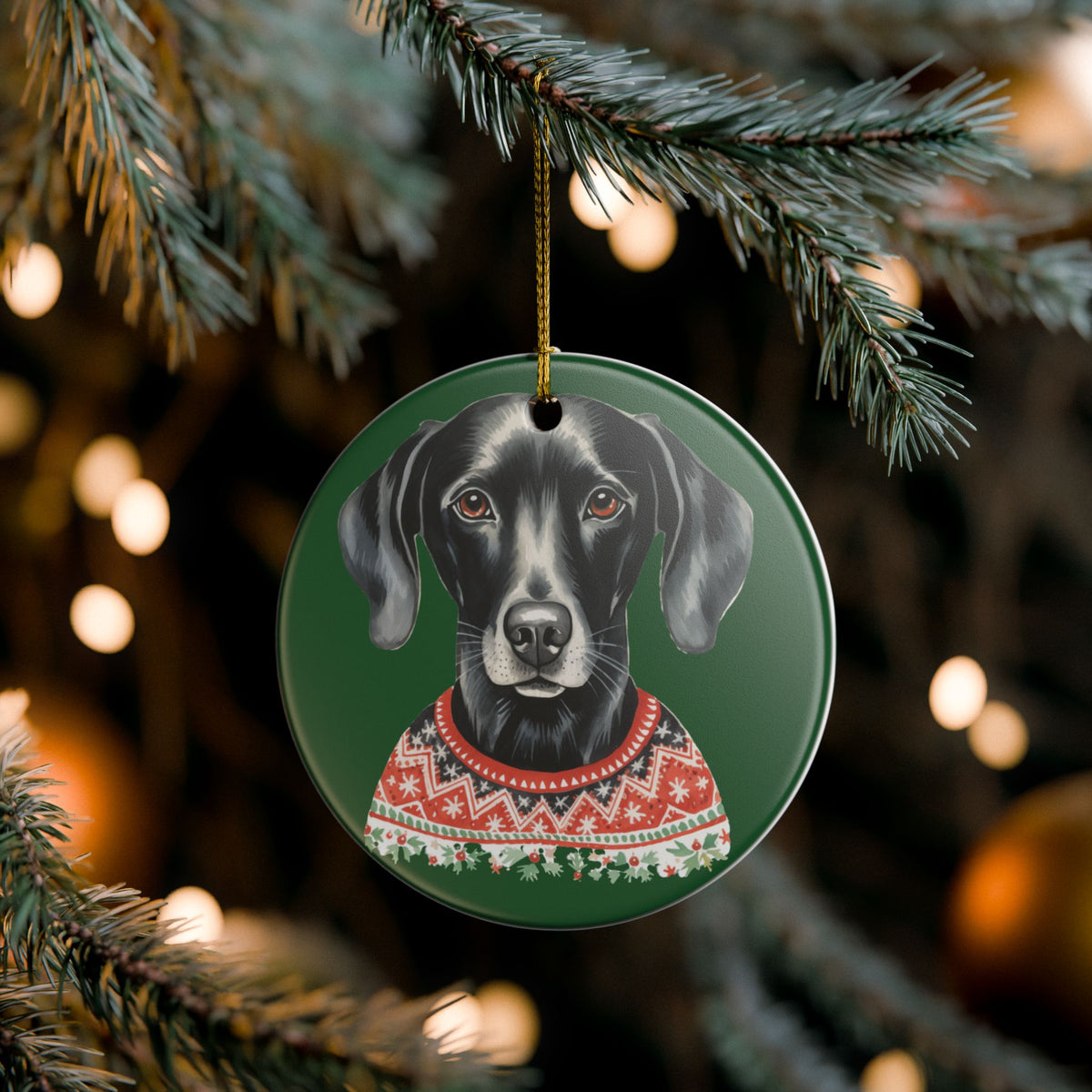 Festive Dog In Sweater Christmas Ceramic Ornament   Item #742744