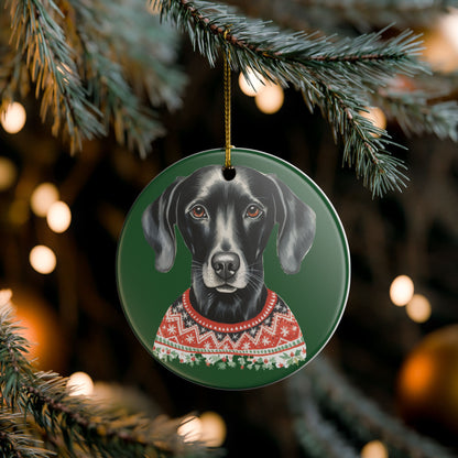 Festive Dog In Sweater Christmas Ceramic Ornament   Item #742744