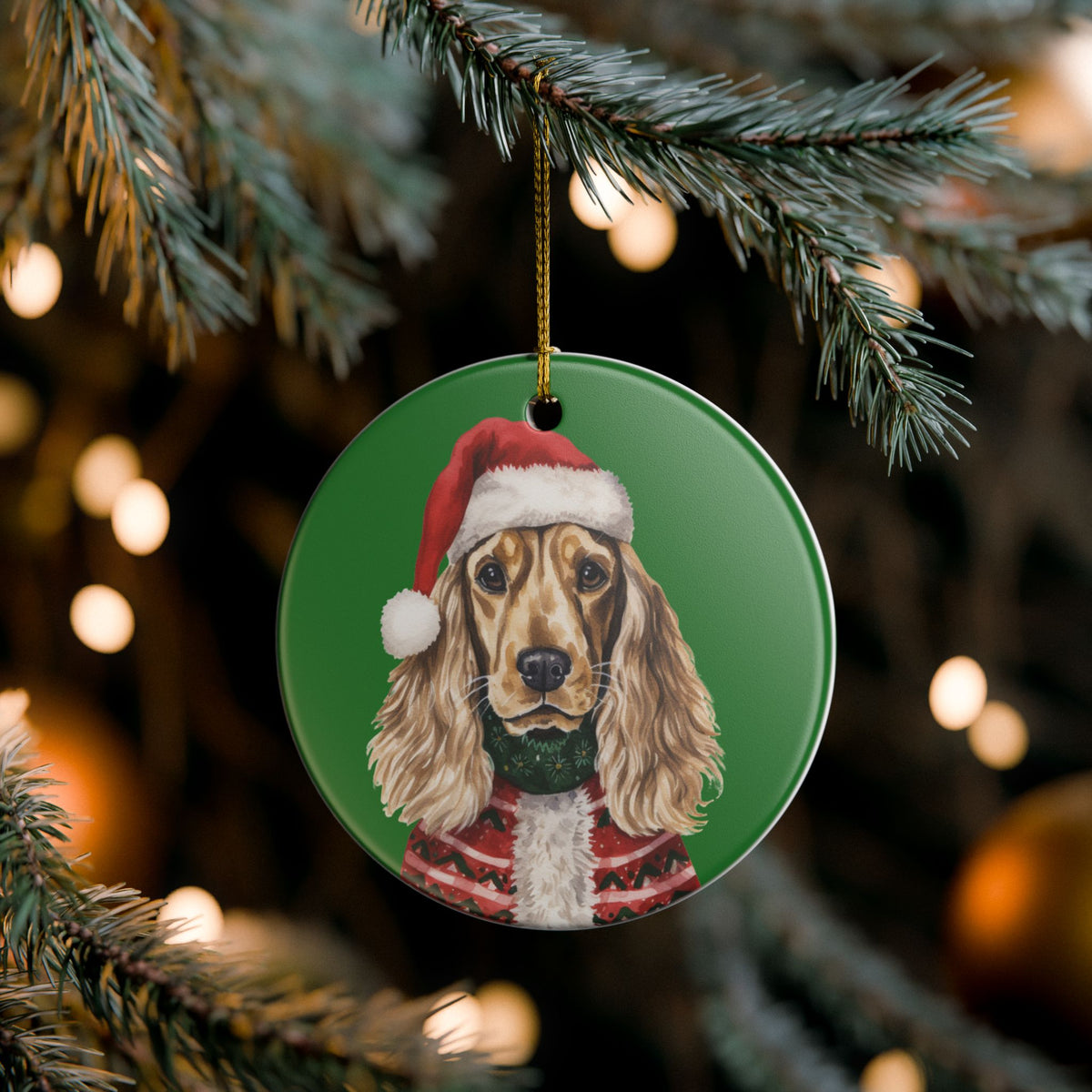 Christmas Cocker Spaniel Dog Ceramic Ornament   Item #183924