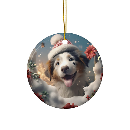 3D Dog With Santa Hat Breaking Out Ceramic Disc Ornament              Item #8813471