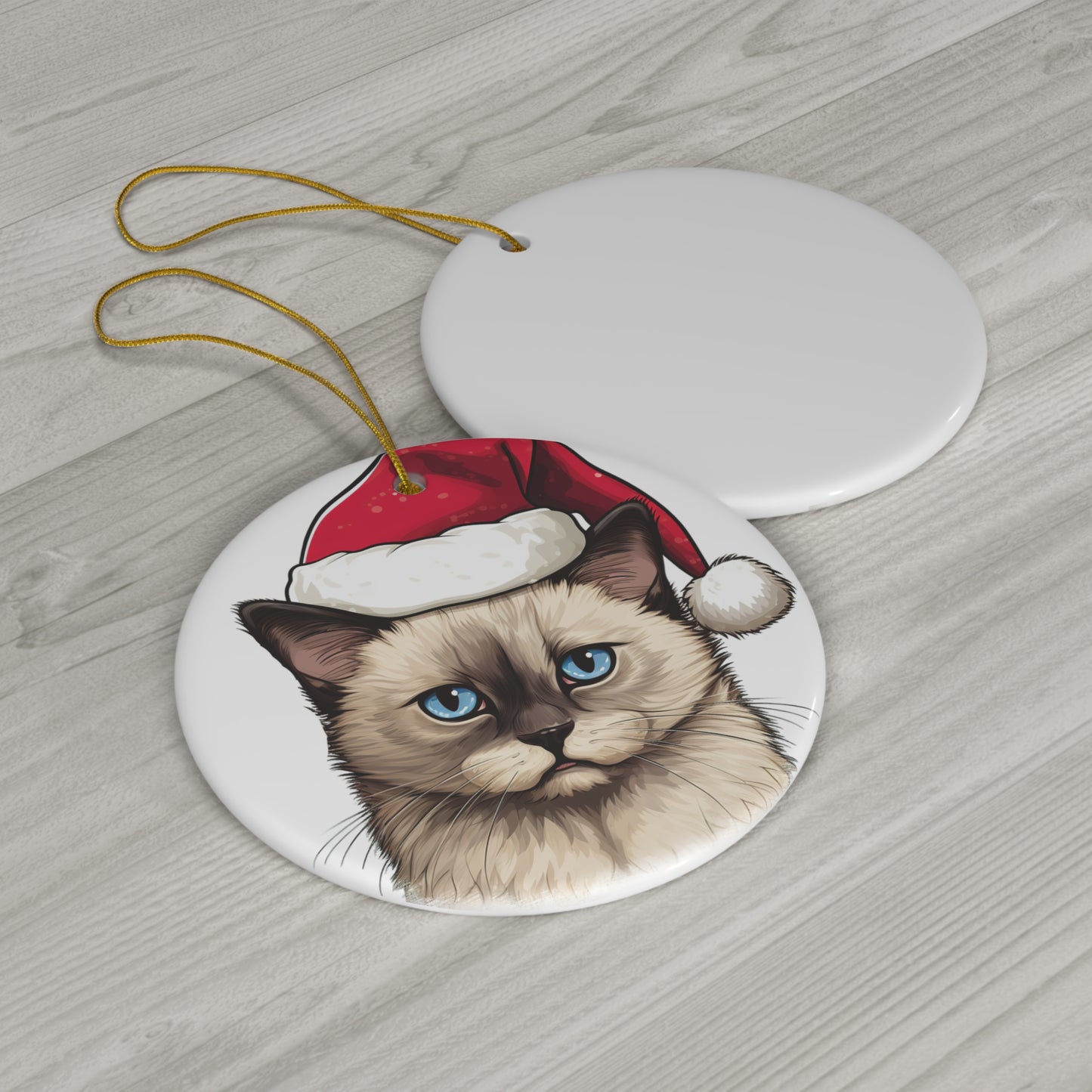 Ceramic Ornament - Munchkin Cat With Santa Hat      Item #7923847