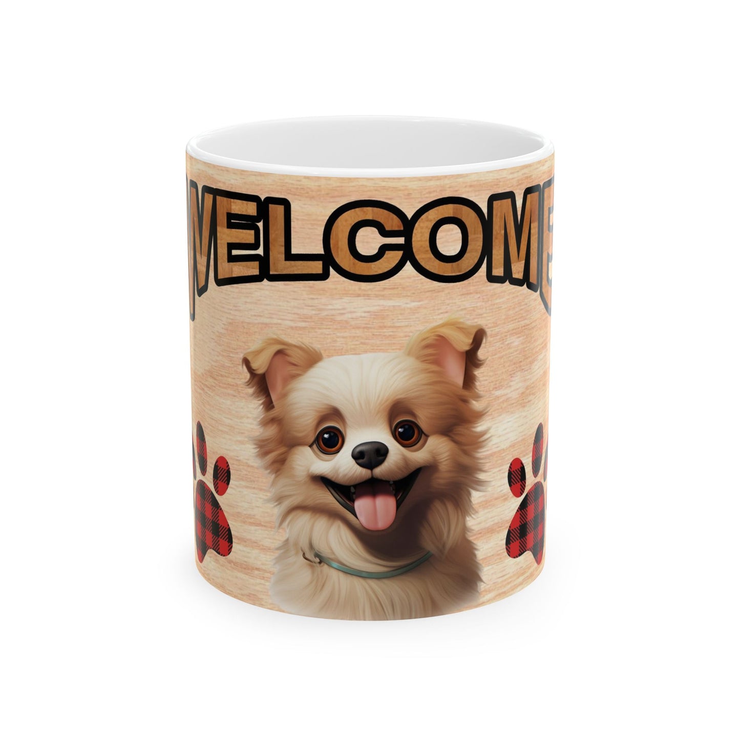 Welcome Puppy Ceramic Mug — Cute Dog Paw Print Coffee Cup 11oz   Item #306484