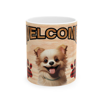 Welcome Puppy Ceramic Mug — Cute Dog Paw Print Coffee Cup 11oz   Item #306484