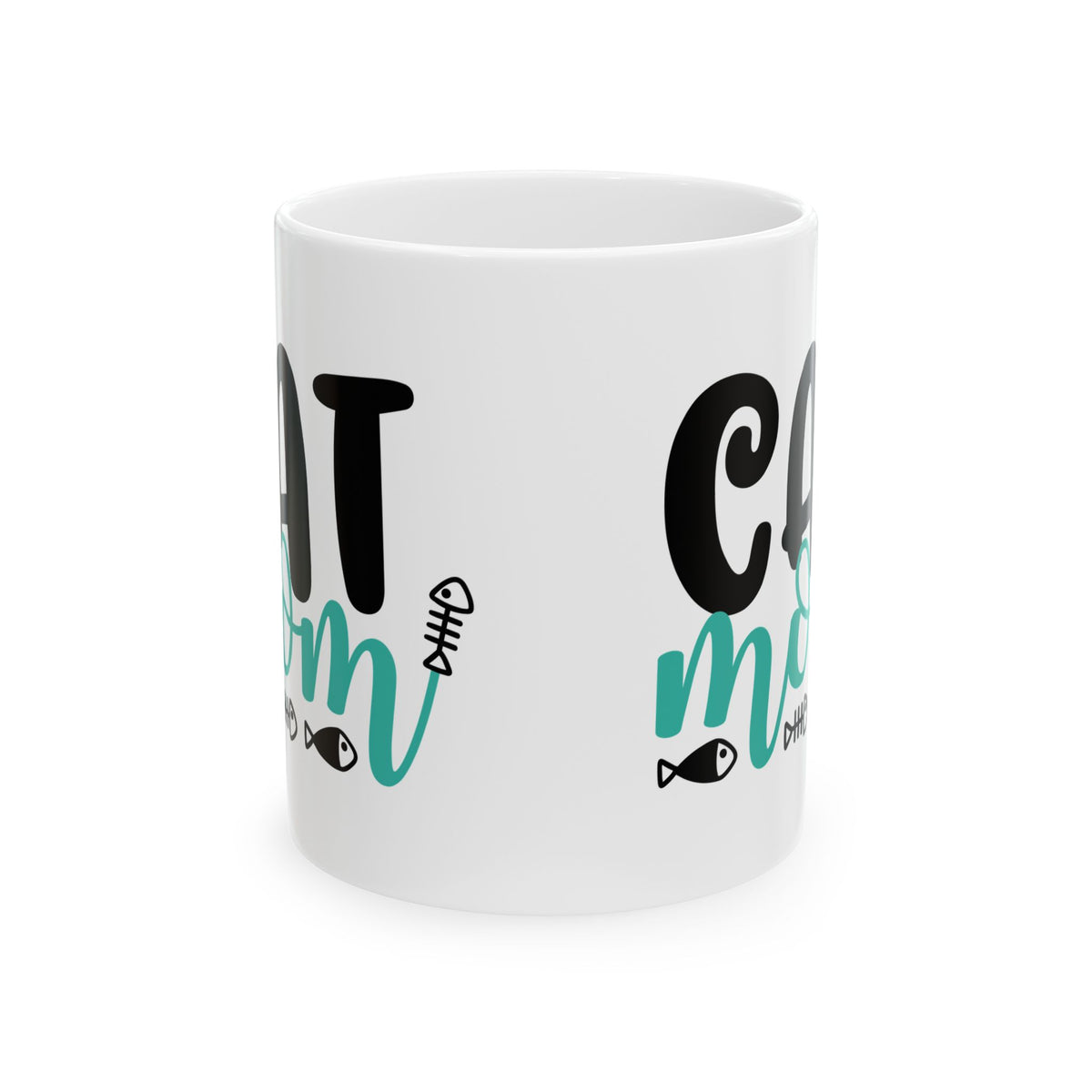 Cat Mom Ceramic Mug — Cute Fish Bone Design, 11oz    Item #60563