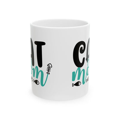 Cat Mom Ceramic Mug — Cute Fish Bone Design, 11oz    Item #60563