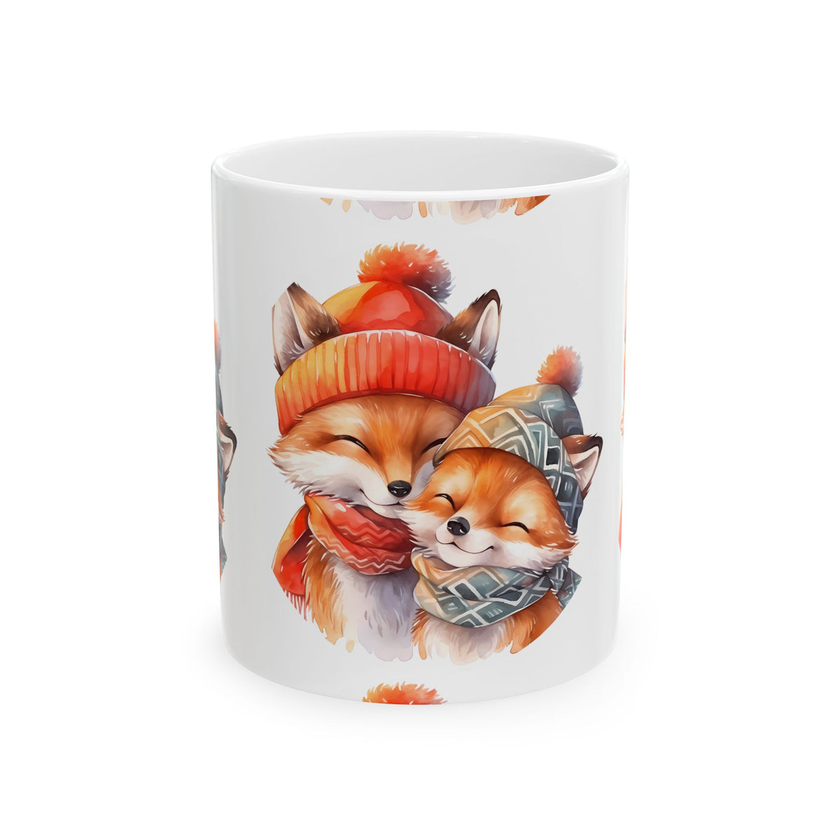 Cute Fox Couple Ceramic Mug — Cozy Winter Animal Coffee Cup 11oz    Item #99751