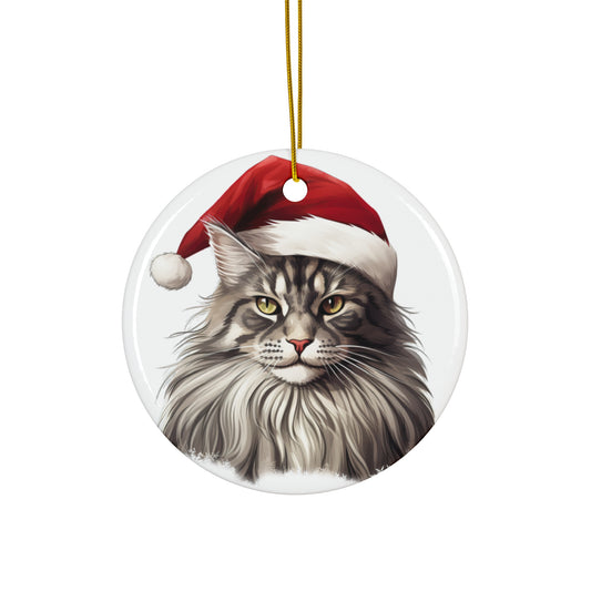 Maine Coon Cat With Santa Hat Ceramic Ornament      Item #7032627