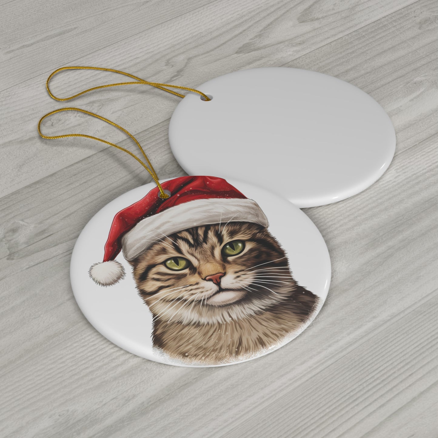 American WireHair Cat With Santa Hat Ceramic Ornament      Item #6764735