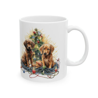 Festive Dogs By Christmas Tree Ceramic Mug 11oz  Item #890375