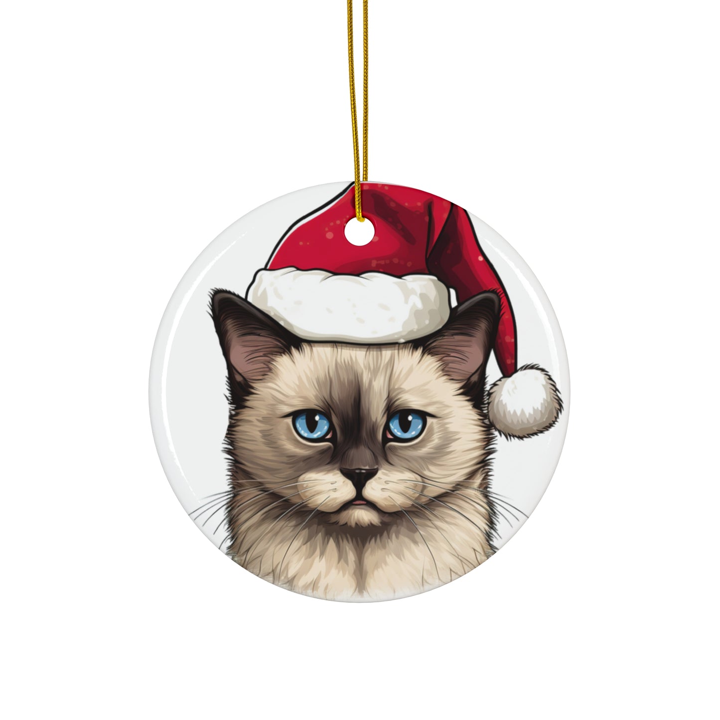 Ceramic Ornament - Munchkin Cat With Santa Hat      Item #7923847