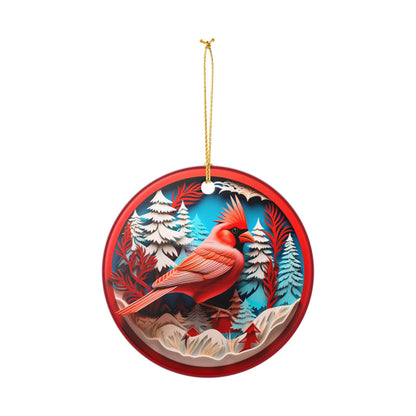 Cardinal in Winter Forest Ceramic Ornament    Item #898138