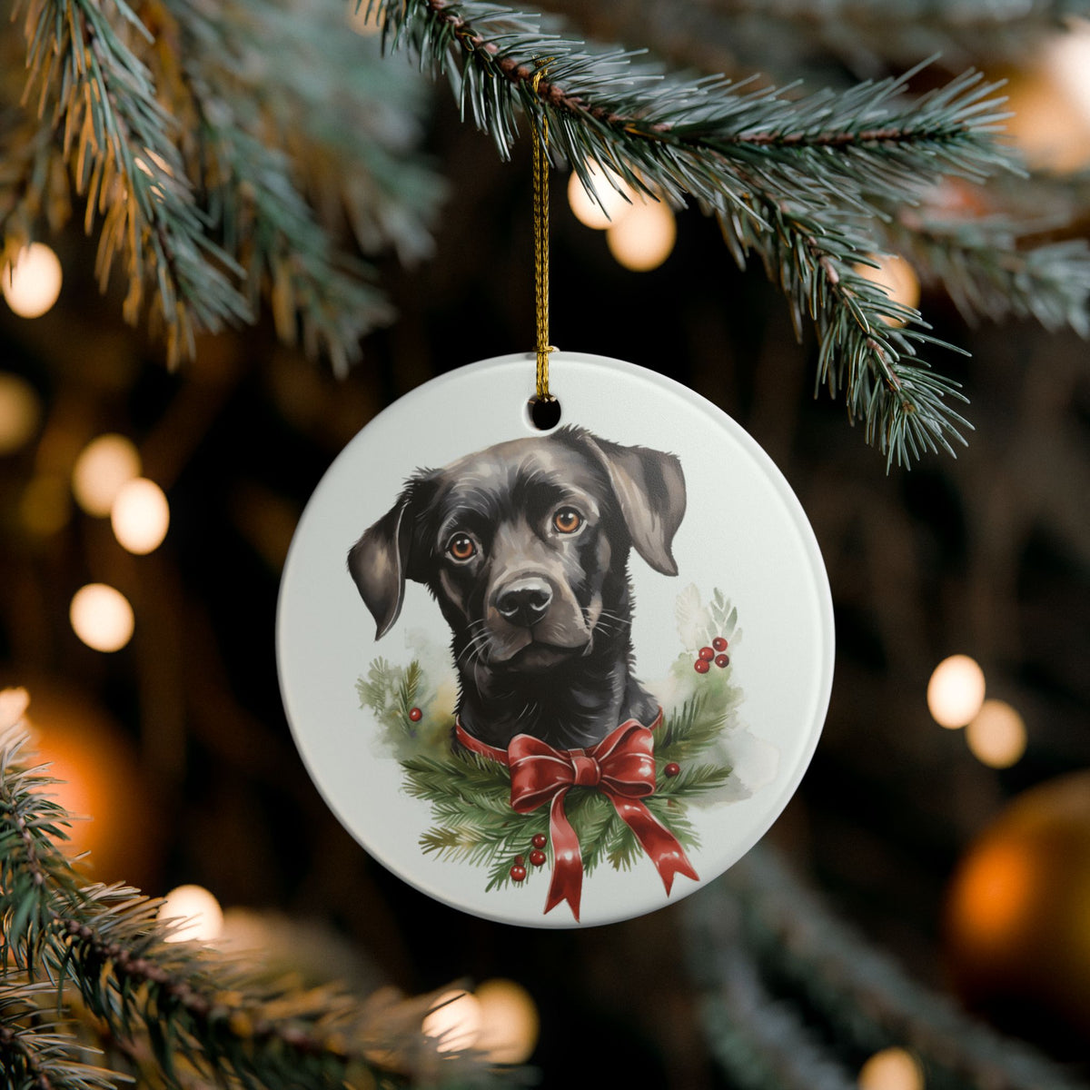Black Labrador Christmas Ceramic Ornament     Item #222649