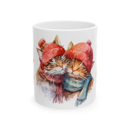 Cozy Kittens Winter Mug — Cute Cats in Hats Ceramic Coffee Cup 11oz   Item #980806