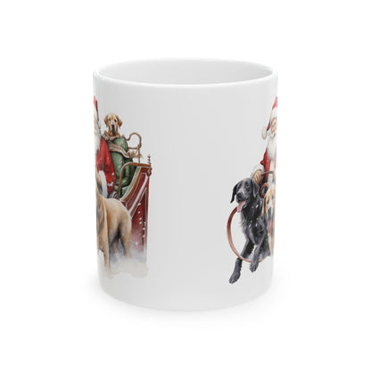 Vintage Christmas Santa and Doggie Reindeer Ceramic Mug 11oz  Item #54636