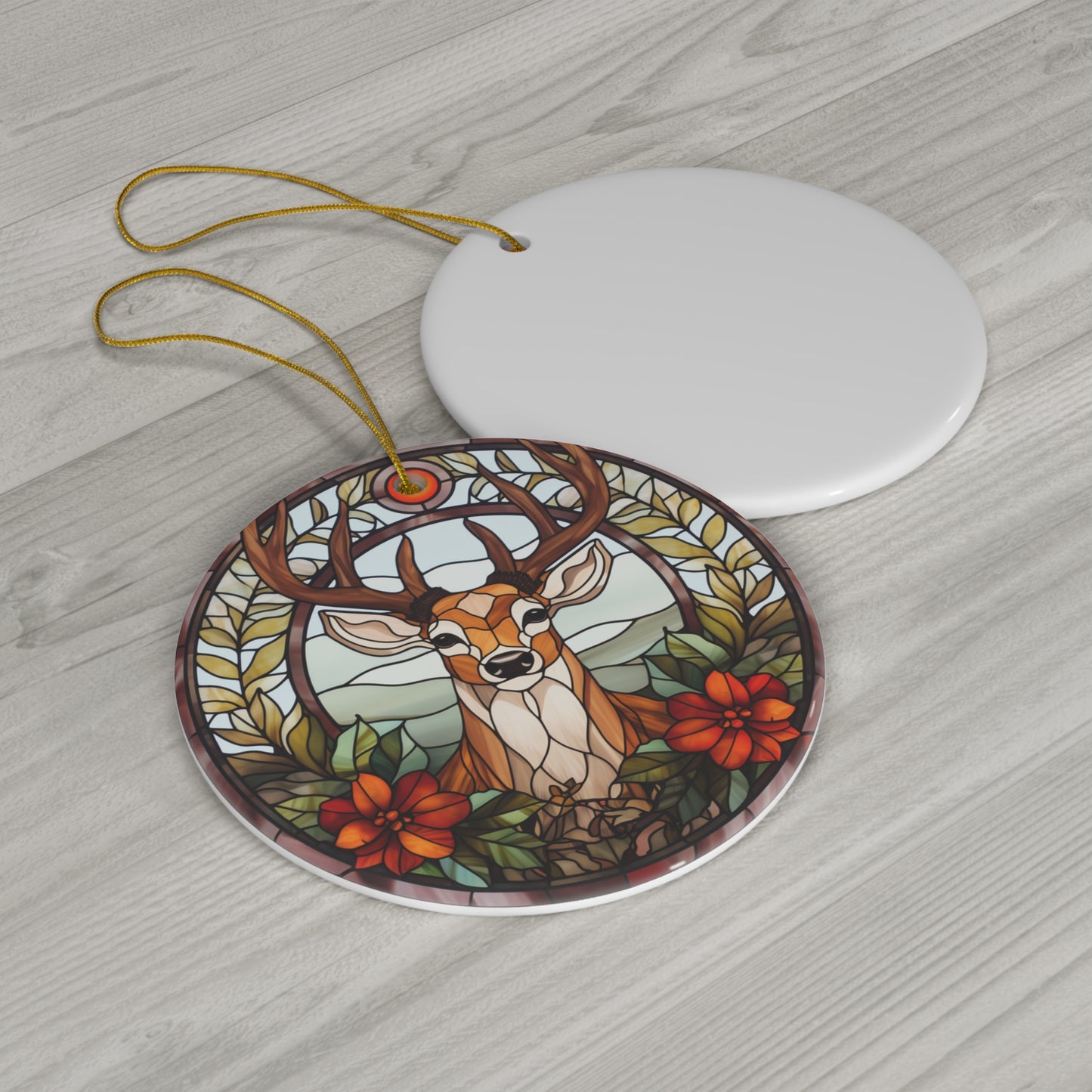 Christmas Deer With Flowers Ceramic Ornament         Item #2907467