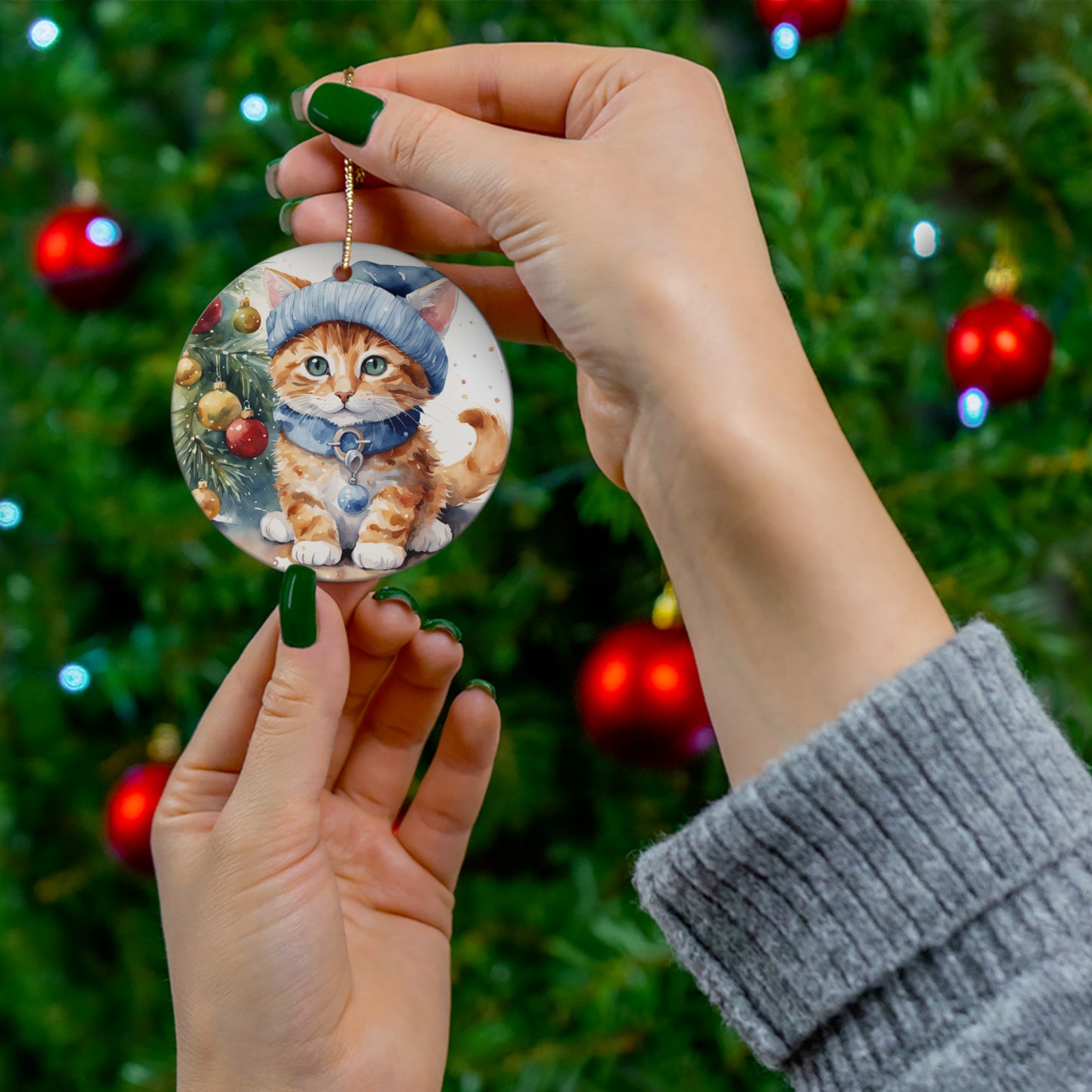 Christmas Cat Ceramic Disc Ornament       Item #1288159