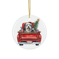 Old English Sheepdog Christmas Dog In Red Truck Ceramic Disc Ornament          Item #9733547 - Buckshot's Bargain Barn