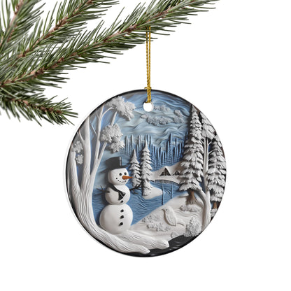Ceramic Christmas Ornament – Snowman Winter Wonderland Decoration    Item #297568