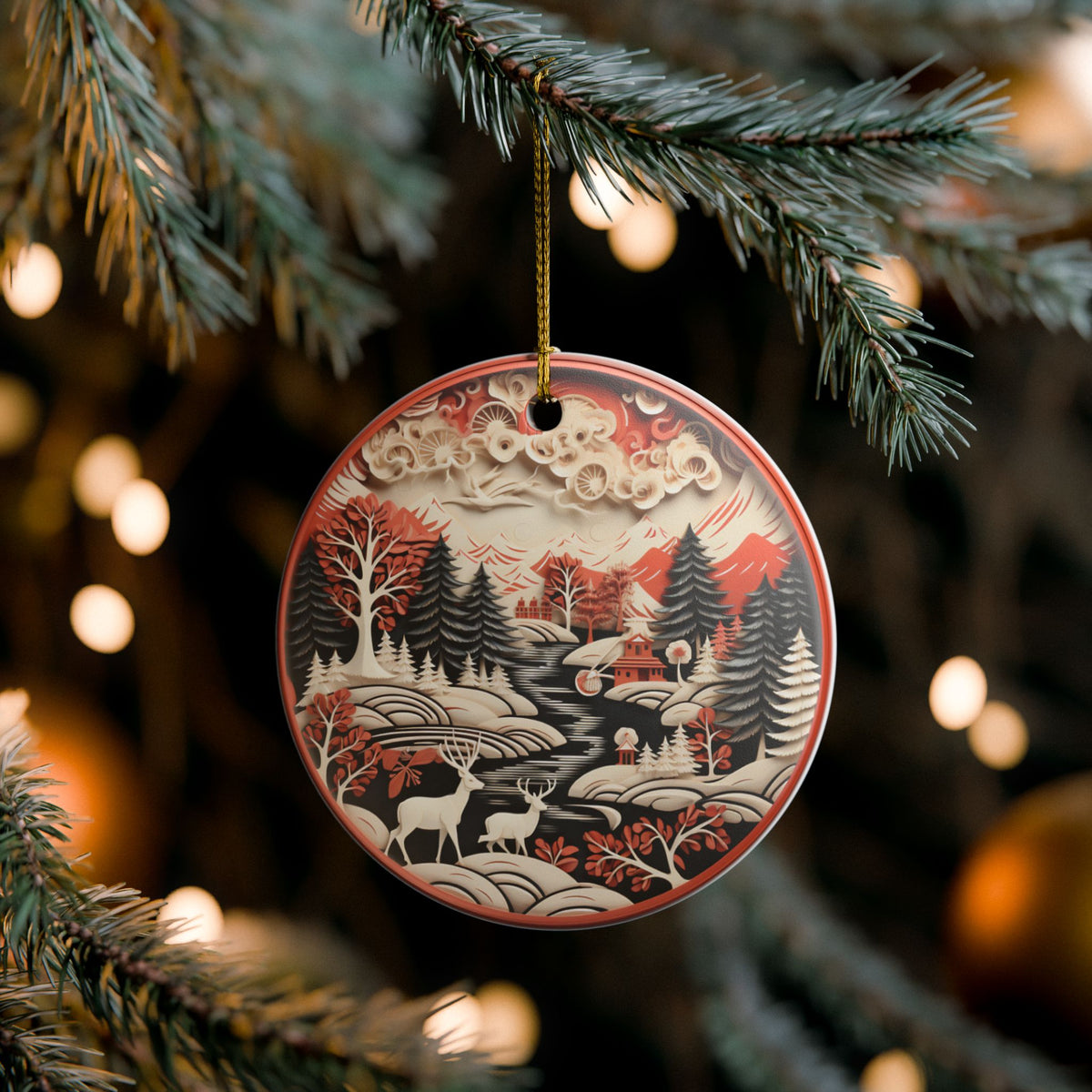 Winter Woodland Deer Ceramic Ornament    Item #331593