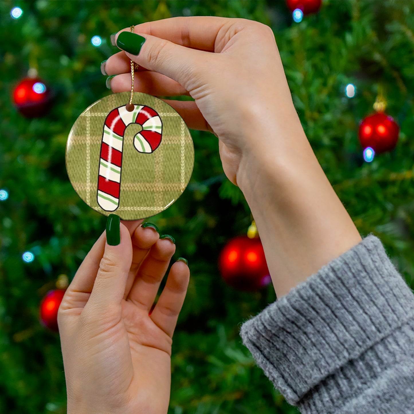 Candy Cane Ceramic Disc Ornament           Item #8790221