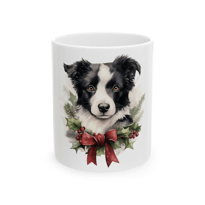 Border Collie Holiday Mug — Christmas Wreath Dog Coffee Cup 11oz  Item #989261