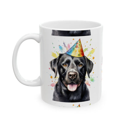 Black Labrador Birthday Party Mug – Cute Dog Portrait Ceramic Coffee Cup 11oz   Item #23832