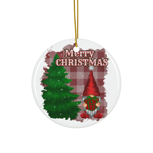 Merry Christmas Gnome Ceramic Disc Ornament      Item #2265753