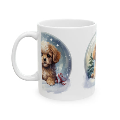 Cute Puppy Snow Globe Ceramic Mug – Christmas Dog Coffee Cup 11oz   Item #321951