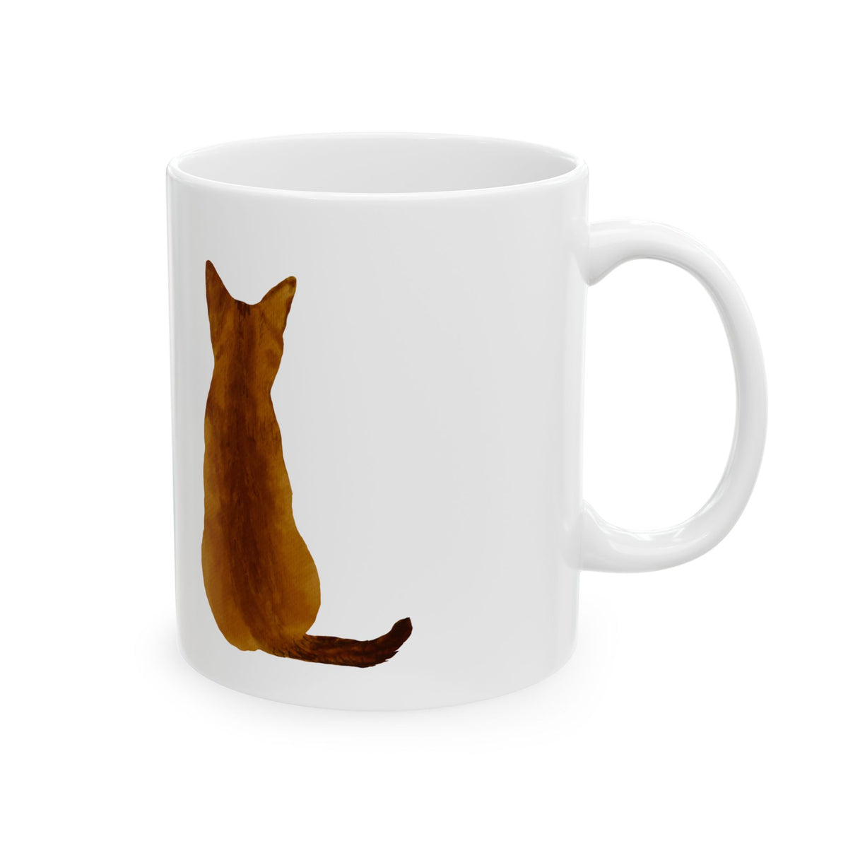 Cat Silhouette Ceramic Mug – Minimal Brown Cat Illustration Coffee Cup 11oz   Item #589