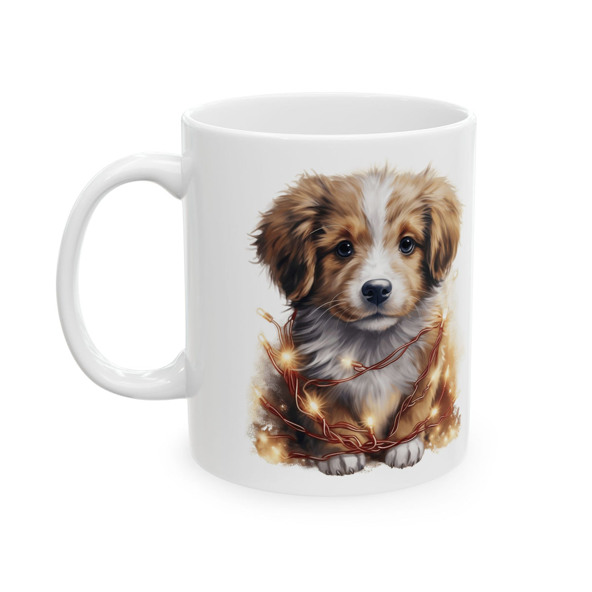 Adorable Puppy In Christmas Lights Holiday Ceramic Mug 11oz  Item #40816