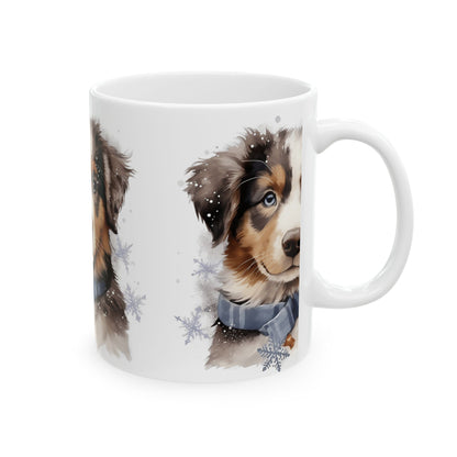 Australian Shepherd Puppy Mug — Winter Snowflake Dog Coffee Cup 11oz  Item #262044