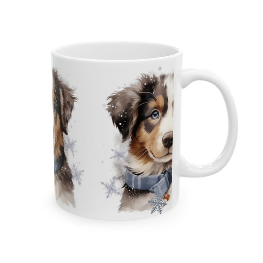 Australian Shepherd Puppy Mug — Winter Snowflake Dog Coffee Cup 11oz  Item #262044