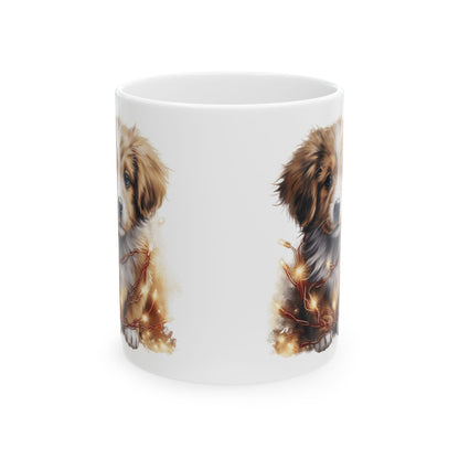Adorable Puppy In Christmas Lights Holiday Ceramic Mug 11oz  Item #40816