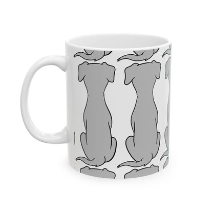 Grey Dog Pattern Ceramic Mug — Cute Dog Silhouette Coffee Cup  11oz   Item #702023