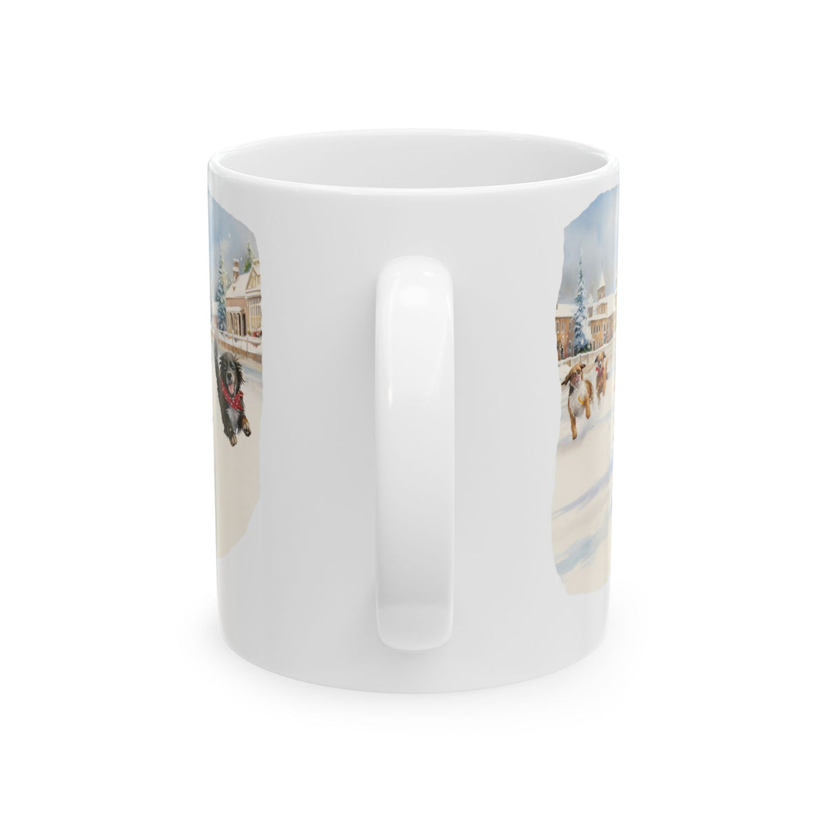 Winter Dog Ice Skating Scene Ceramic Mug 11oz   Item #57922