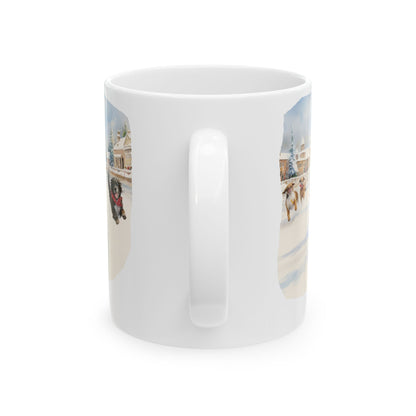 Winter Dog Ice Skating Scene Ceramic Mug 11oz   Item #57922