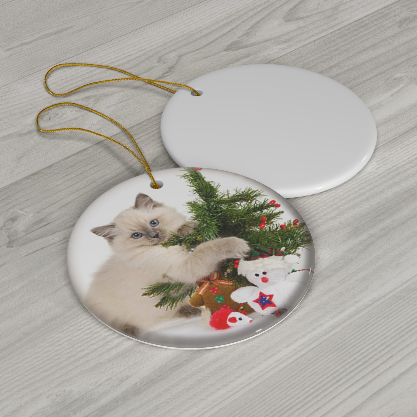 Christmas Cat Ceramic Disc Ornament        Item #4751444