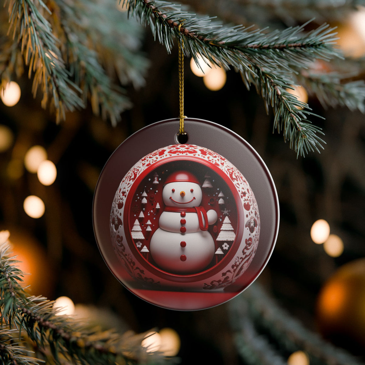 Ceramic Christmas Ornament with Snowman Design    Item #96402
