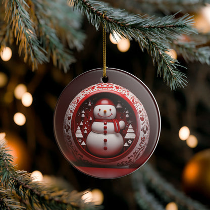 Ceramic Christmas Ornament with Snowman Design    Item #96402