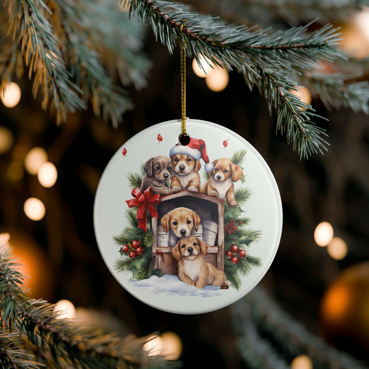 Ceramic Christmas Ornament with Festive Puppy Dog Design    Item #972623