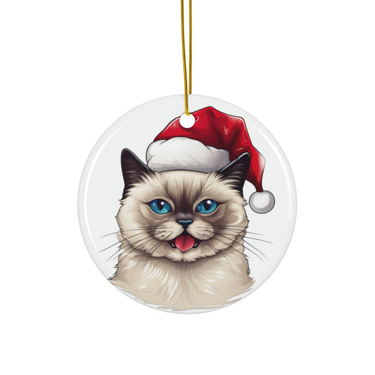 Ceramic Ornament - Birman Cat With Santa Hat      Item #6820331