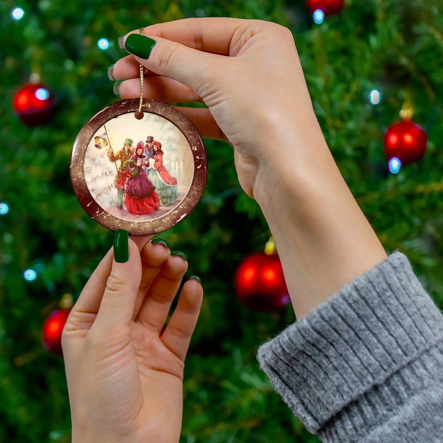 Christmas Carolers Ceramic Disc Ornament    Item #1324662