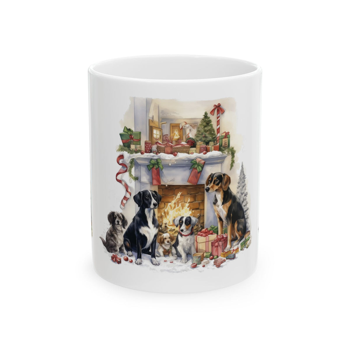Christmas Dogs Ceramic Mug — Holiday Fireplace Scene 11oz   Item #945524
