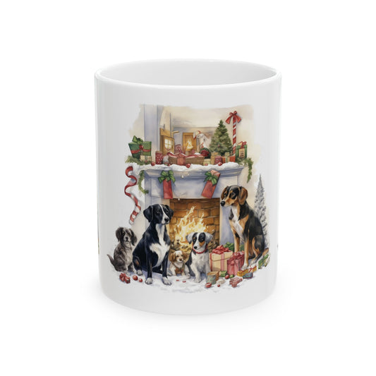 Christmas Dogs Ceramic Mug — Holiday Fireplace Scene 11oz   Item #945524