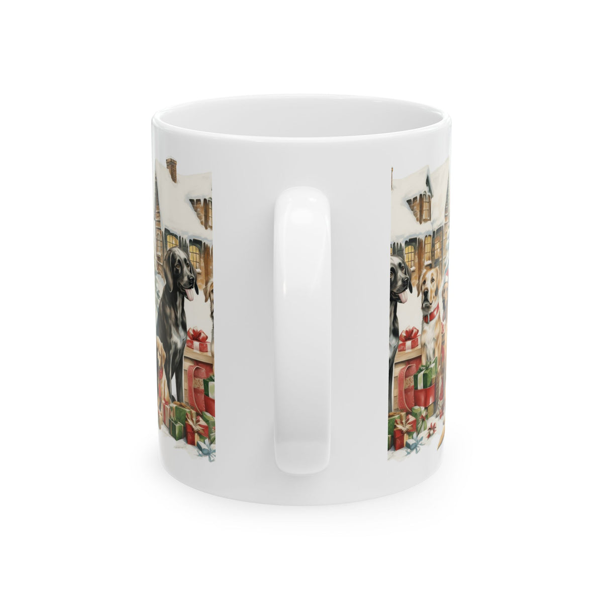Mindful Morning Mug — Christmas Yoga Woman with Dogs Ceramic Coffee Cup 11oz   Item #837142