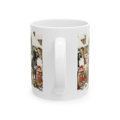 Mindful Morning Mug — Christmas Yoga Woman with Dogs Ceramic Coffee Cup 11oz   Item #837142