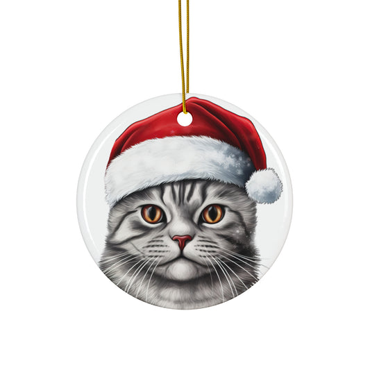 American ShortHair Cat With Santa Hat Ceramic Ornament      Item #8351706