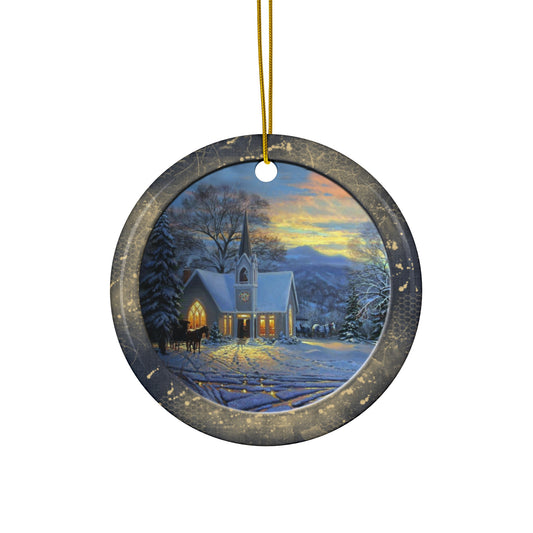 Winter Scene Ceramic Disc Ornament        Item #6081686